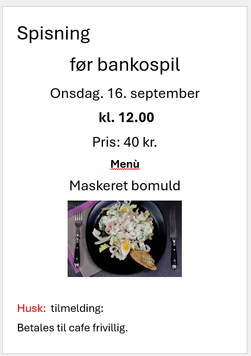 Spisning før Banko spil